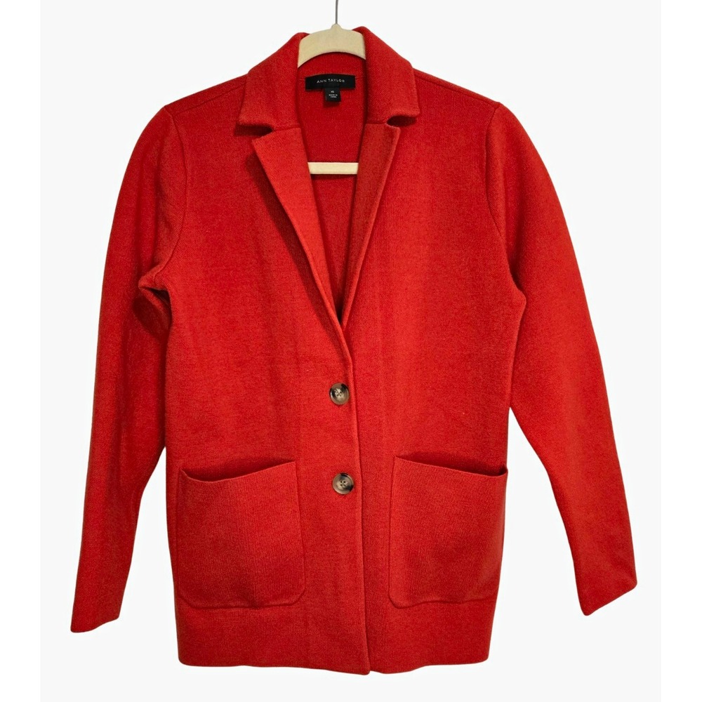 Ann Taylor Knit 2 Button Collared Sweater Blazer Deep Red Size XS EUC